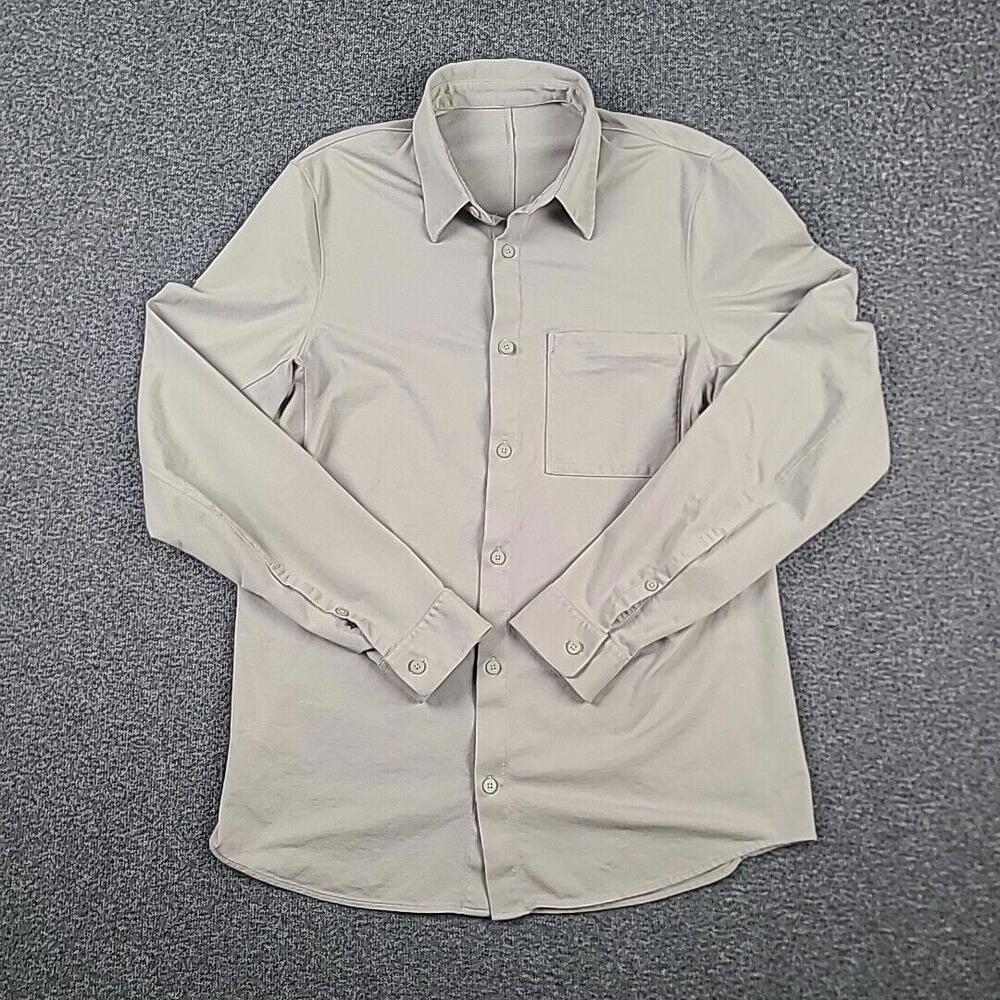 Lululemon Commission Long Sleeve Shirt Mens Small Khaki Tan Zip Pocket Gray